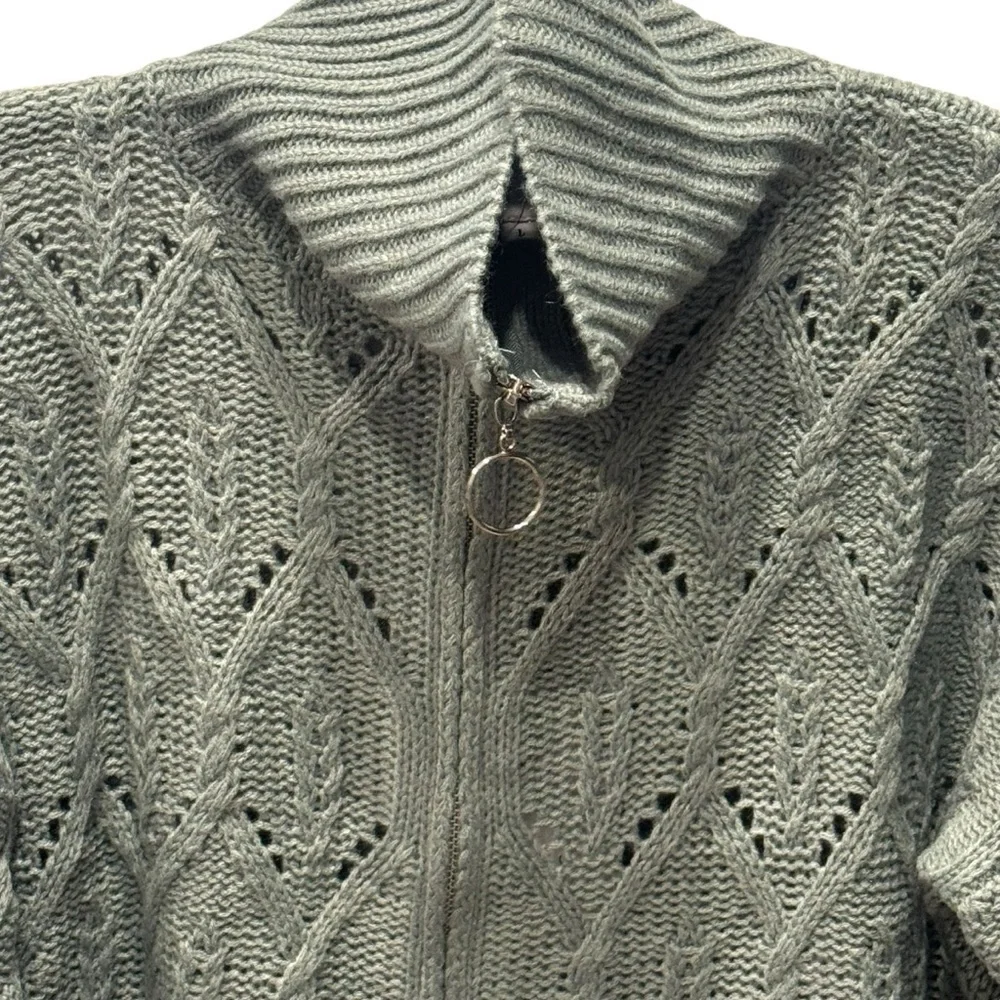 Sage Green Zip-up Funnel Neck Sweater Large